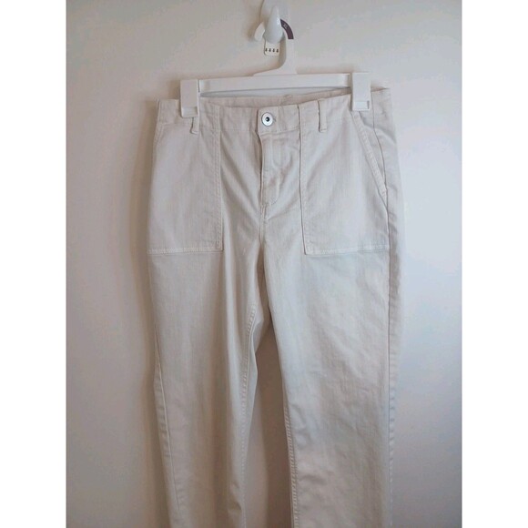 J Jill Denim Straight Leg High Rise Jeans 8 P Cream Ivory Raw Hem Cropped - Picture 2 of 8